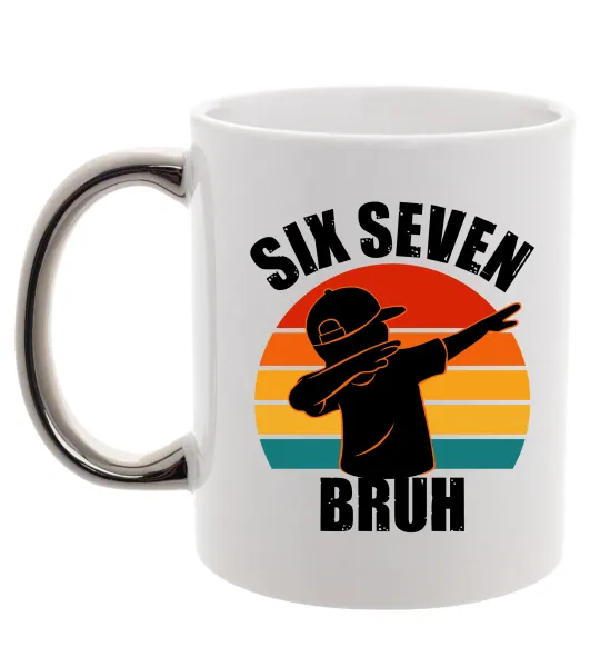 Чашка с цветной ручкой Six seven bruh Серебро фото