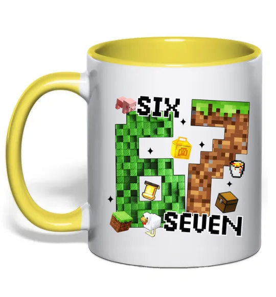 Чашка с цветной ручкой Minecraft six seven Солнечно желтый фото