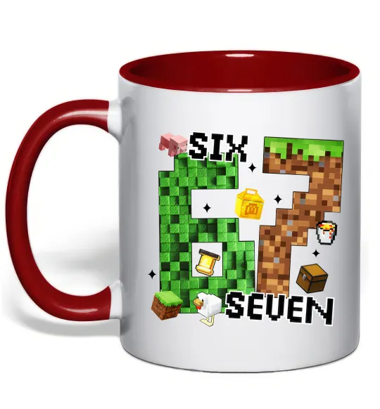 Чашка с цветной ручкой Minecraft six seven Красный фото