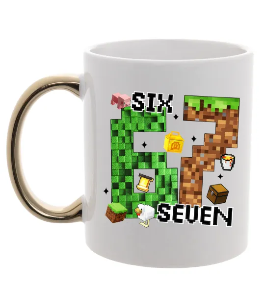 Чашка с цветной ручкой Minecraft six seven Золото фото