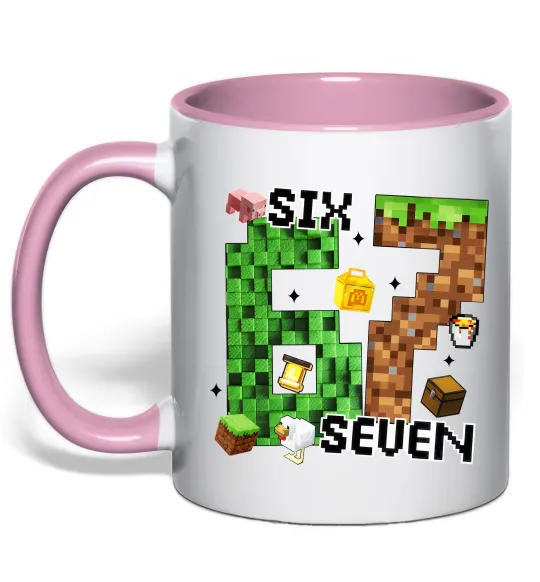 Чашка с цветной ручкой Minecraft six seven Нежно розовый фото