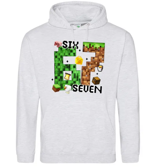 Мужская толстовка (худи) Minecraft six seven Серый меланж фото