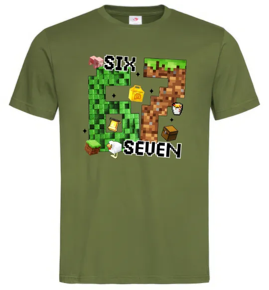 Мужская футболка Minecraft six seven Оливковый фото