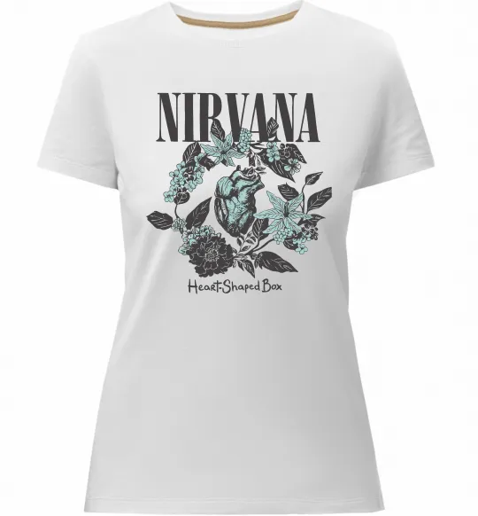 Жіноча преміум футболка Nirvana Heart-shaped box Білий фото