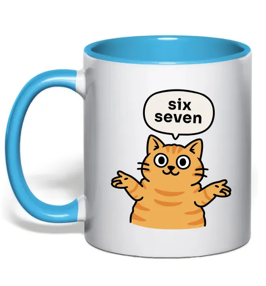 Чашка с цветной ручкой Six-seven cat Голубой фото