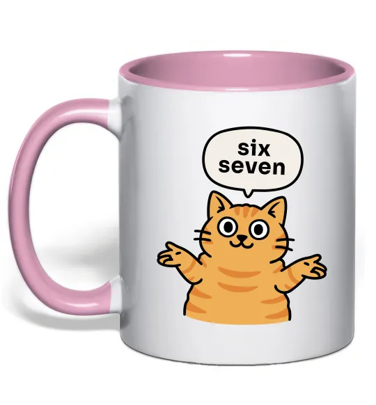 Чашка с цветной ручкой Six-seven cat Нежно розовый фото