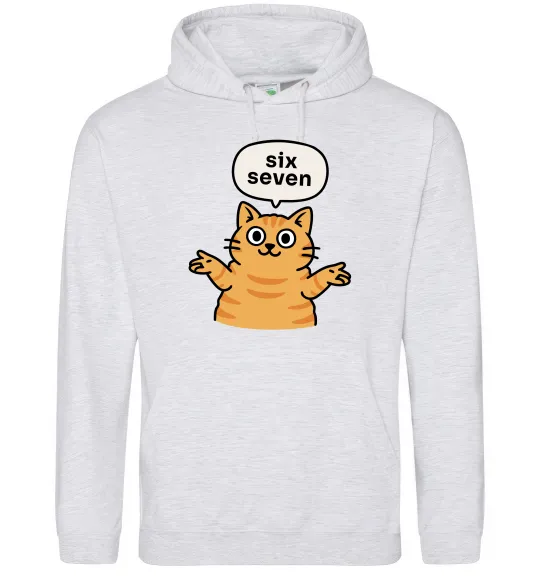 Мужская толстовка (худи) Six-seven cat Серый меланж фото
