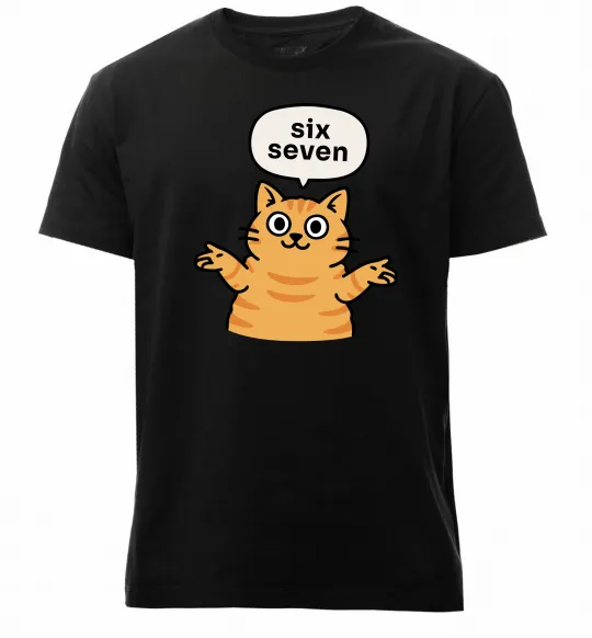 Мужская премиум футболка Six-seven cat Черный фото