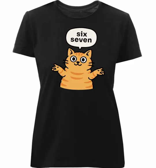 Женская премиум футболка Six-seven cat Черный фото