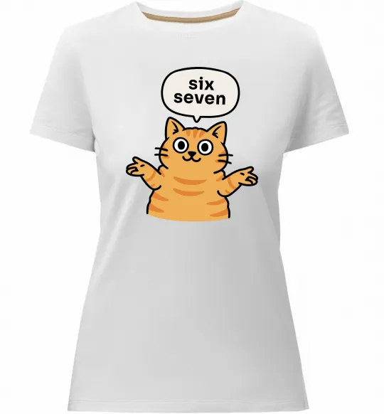 Женская премиум футболка Six-seven cat Белый фото