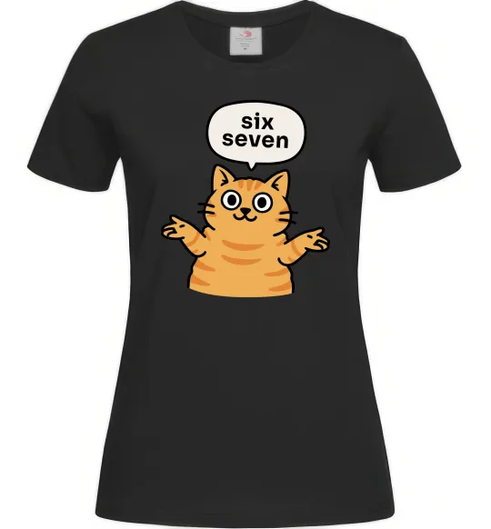 Женская футболка Six-seven cat Черный фото