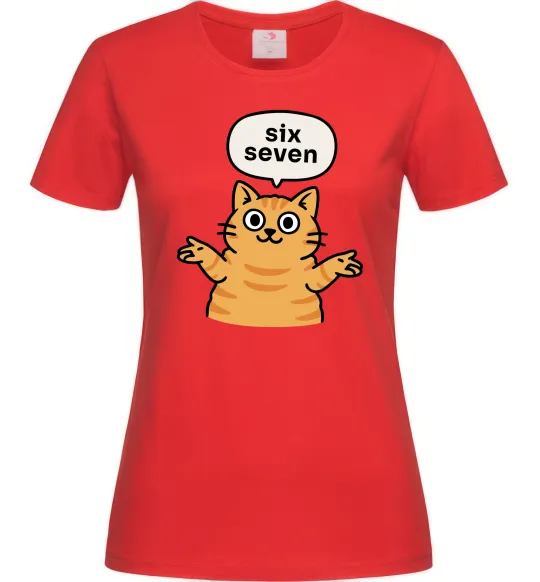 Женская футболка Six-seven cat Красный фото