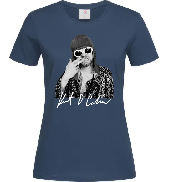 Женская футболка Kurt Cobain smoking Темно-синий фото