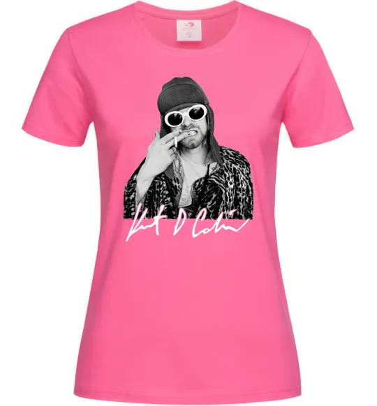Женская футболка Kurt Cobain smoking Ярко-розовый фото