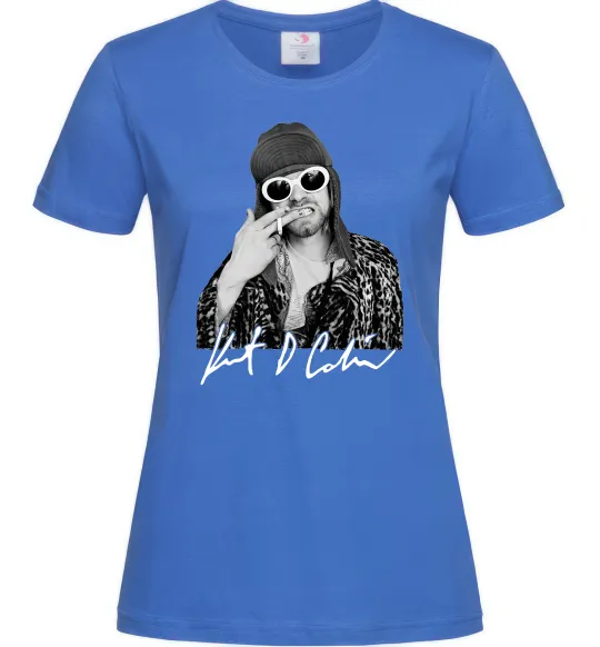 Женская футболка Kurt Cobain smoking Ярко-синий фото