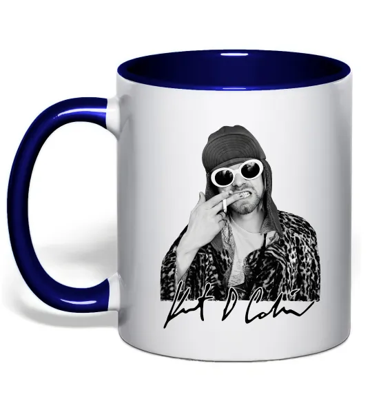 Чашка з кольоровою ручкою Kurt Cobain smoking Глибокий темно-синій фото