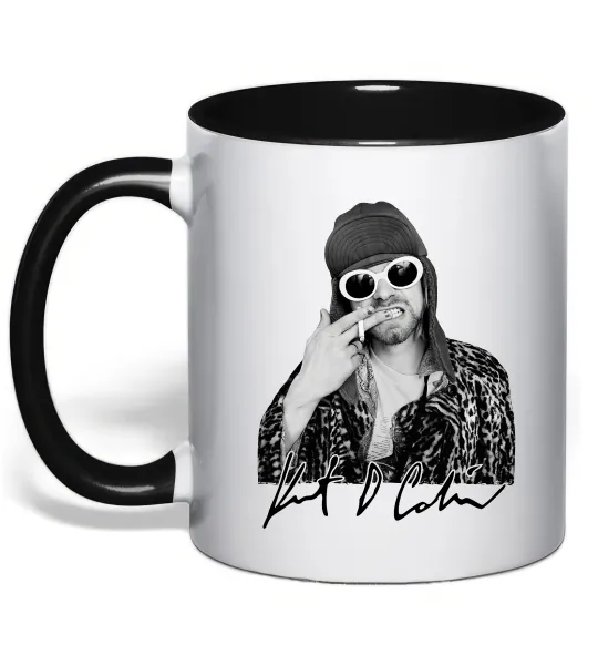 Чашка з кольоровою ручкою Kurt Cobain smoking Чорний фото
