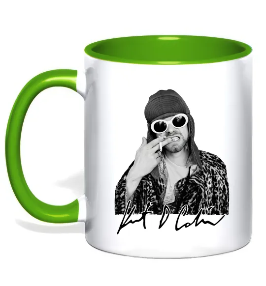 Чашка з кольоровою ручкою Kurt Cobain smoking Лаймовий фото