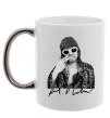 Чашка з кольоровою ручкою Kurt Cobain smoking Срібло Чашка з кольоровою ручкою Kurt Cobain smoking Срібло фото