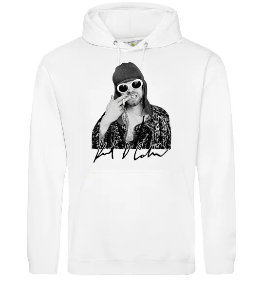 Мужская толстовка (худи) Kurt Cobain smoking Белый фото