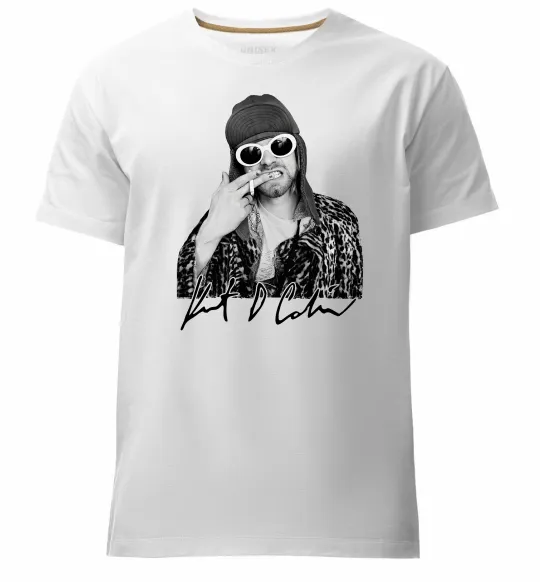 Чоловіча преміум футболка Kurt Cobain smoking Білий фото