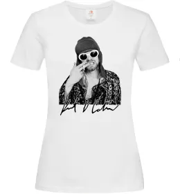 Женская футболка Kurt Cobain smoking Белый фото