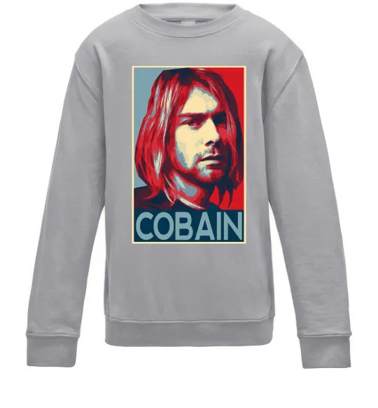 Детский Свитшот Курт Кобейн фото Серый меланж фото