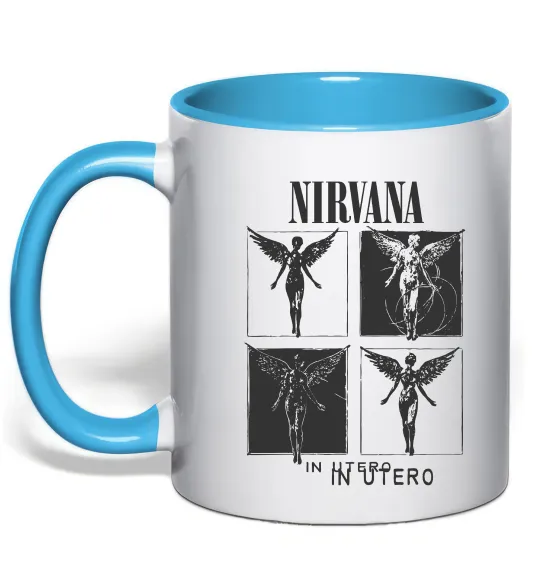 Чашка з кольоровою ручкою Nirvana in utero Блакитний фото