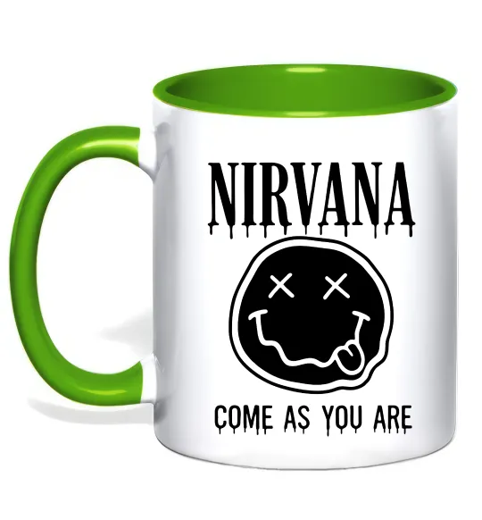 Чашка з кольоровою ручкою Nirvana come as you are Лаймовий фото