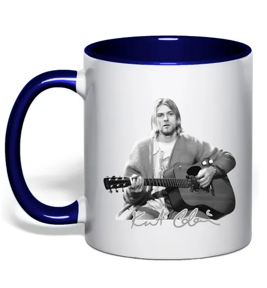 Чашка с цветной ручкой Курт Кобейн з гітарою Глубокий темно-синий фото