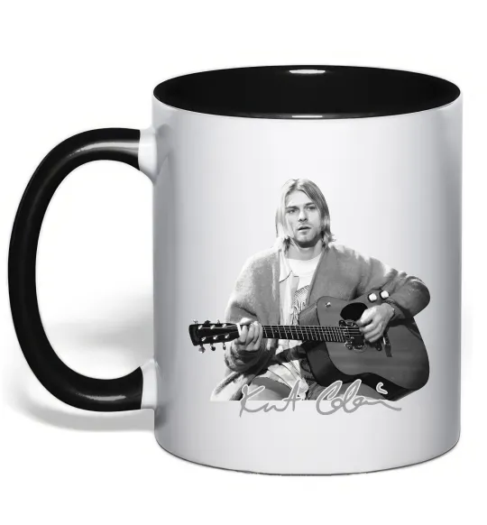 Чашка с цветной ручкой Курт Кобейн з гітарою Черный фото