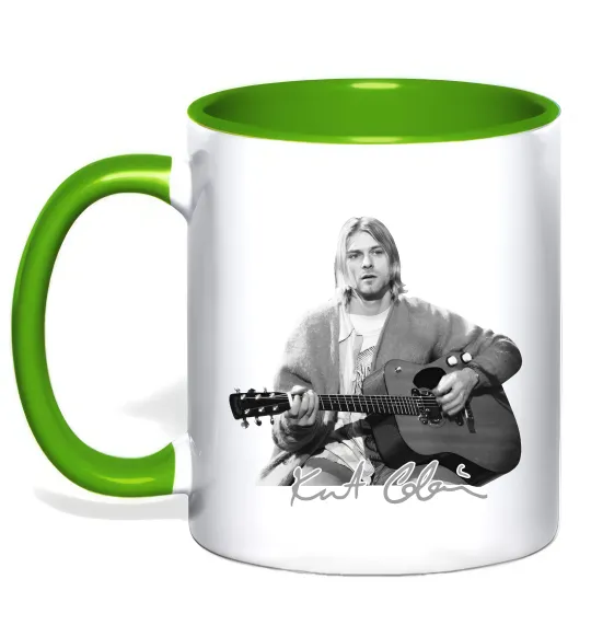 Чашка з кольоровою ручкою Курт Кобейн з гітарою Лаймовий фото