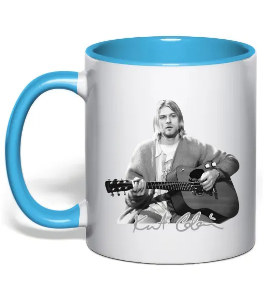 Чашка с цветной ручкой Курт Кобейн з гітарою Голубой фото