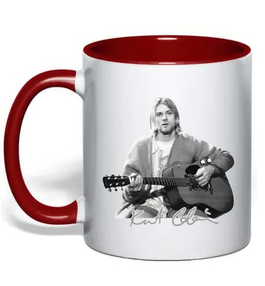 Чашка с цветной ручкой Курт Кобейн з гітарою Красный фото