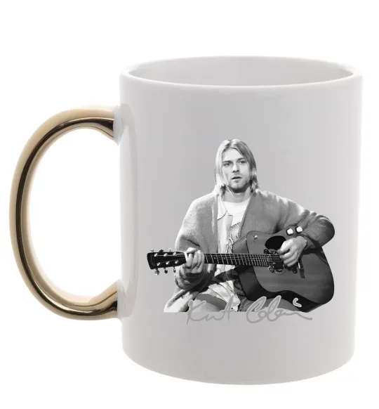 Чашка с цветной ручкой Курт Кобейн з гітарою Золото фото