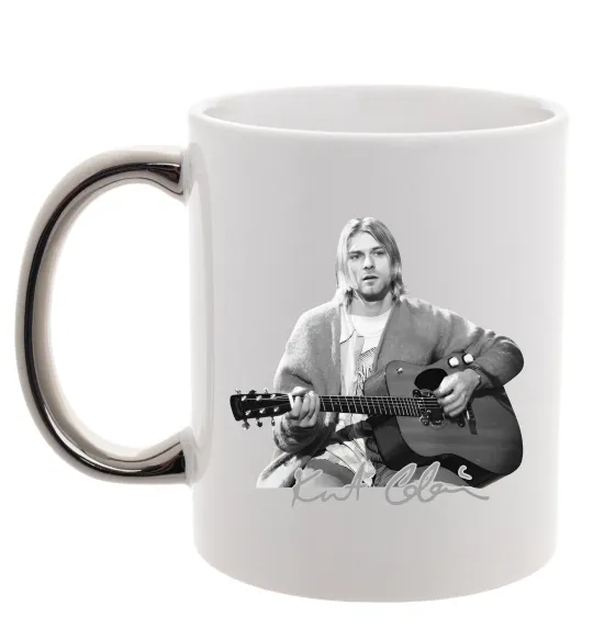 Чашка с цветной ручкой Курт Кобейн з гітарою Серебро фото