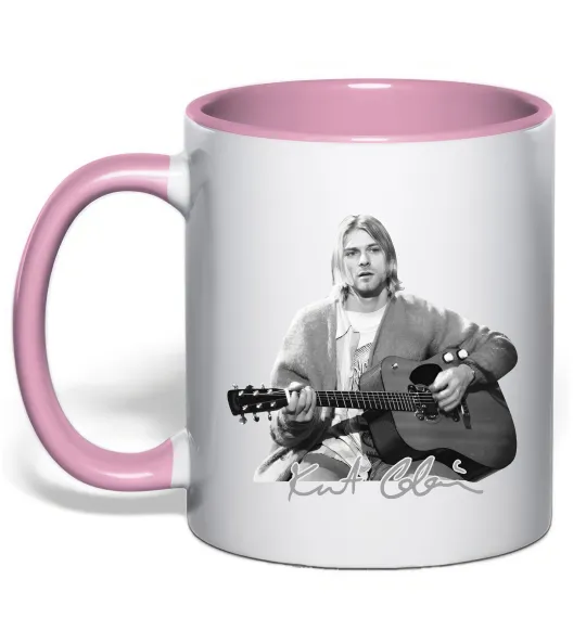 Чашка с цветной ручкой Курт Кобейн з гітарою Нежно розовый фото
