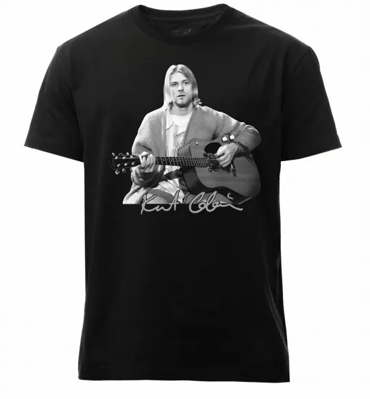Мужская премиум футболка Курт Кобейн з гітарою Черный фото