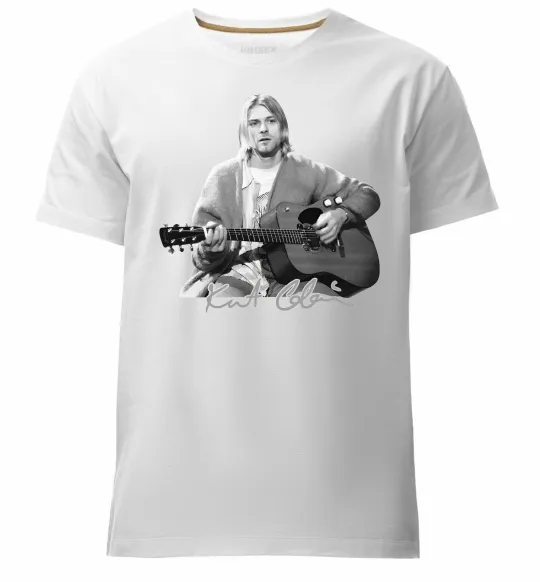 Мужская премиум футболка Курт Кобейн з гітарою Белый фото