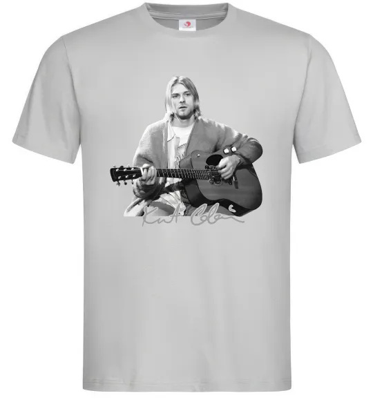 Чоловіча футболка Курт Кобейн з гітарою Сірий фото