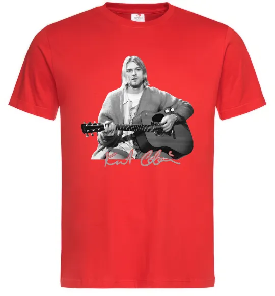 Чоловіча футболка Курт Кобейн з гітарою Червоний фото