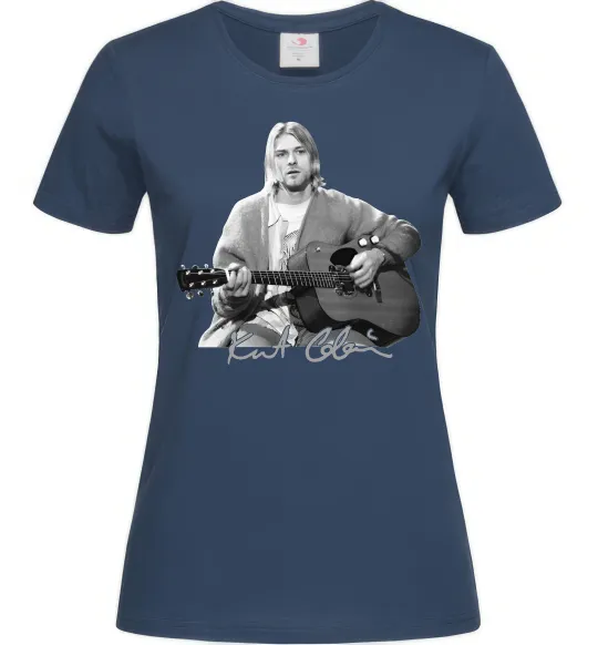 Женская футболка Курт Кобейн з гітарою Темно-синий фото