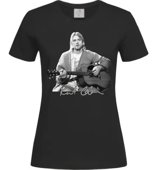 Женская футболка Курт Кобейн з гітарою Черный фото