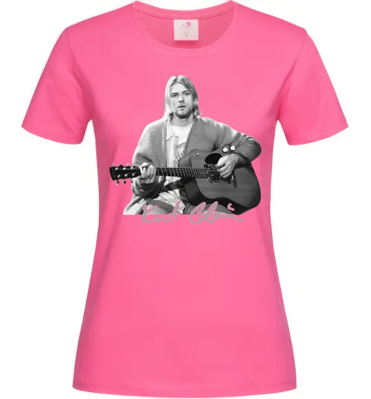 Женская футболка Курт Кобейн з гітарою Ярко-розовый фото