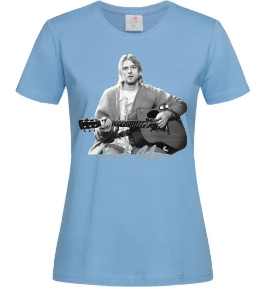 Женская футболка Курт Кобейн з гітарою Голубой фото