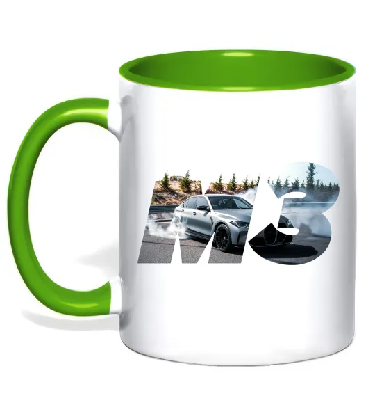 Чашка с цветной ручкой BMW M3 drift Лаймовый фото