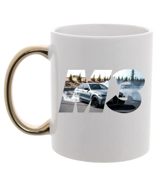 Чашка з кольоровою ручкою BMW M3 drift Золото фото