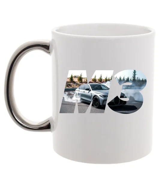 Чашка з кольоровою ручкою BMW M3 drift Срібло фото