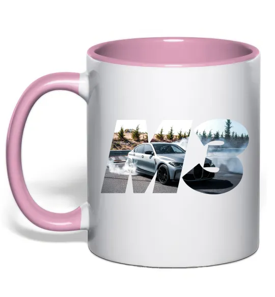 Чашка з кольоровою ручкою BMW M3 drift Ніжно рожевий фото