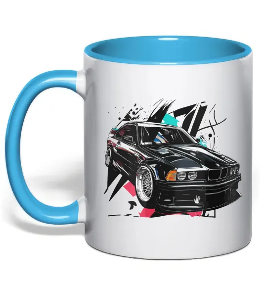 Чашка з кольоровою ручкою BMW art Блакитний фото